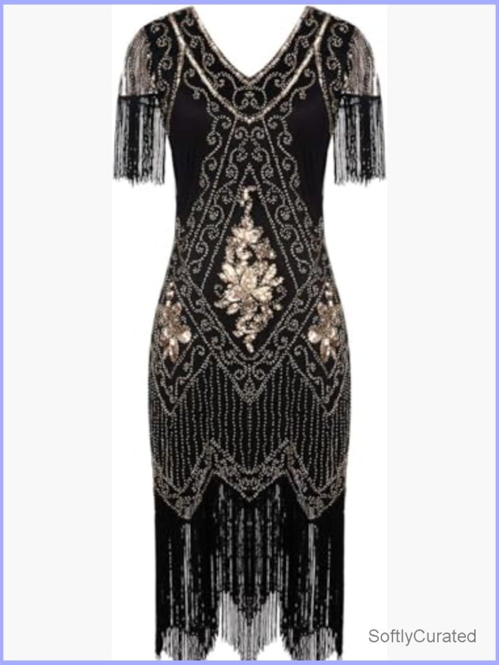 Plus Size 1920s Flapper Fringed Sequin Cocktail Dress with Accessories - Picture 3 of 6